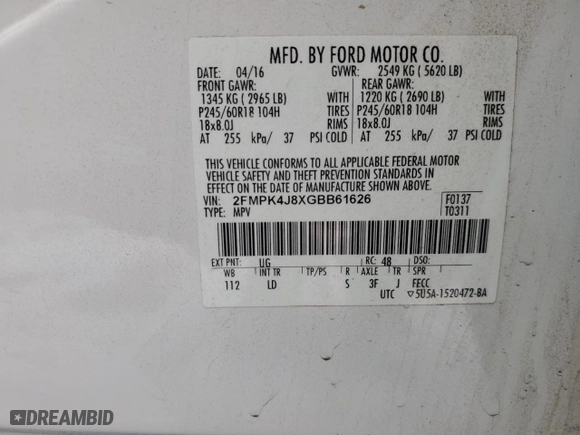 2016 Ford Edge SEL with VIN 2FMPK4J8XGBB61626, listed as a Copart auction lot 86251164 with 145,902 mi miles and Clean Title. Bid and sale history available at carsss.com. Image 12.