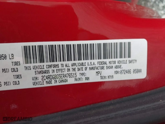 2014 Dodge Grand Caravan SE with VIN 2C4RDGBG5ER476515, listed as a IAAI auction lot 41976838 with 179,951 mi miles. Bid and sale history available at carsss.com. Image 9.