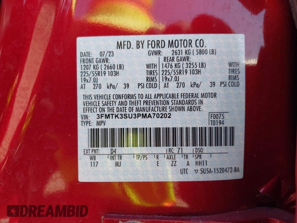 2023 Ford Mustang Mach-E Premium z VIN 3FMTK3SU3PMA70202, wystawiony jako IAAI lot #42291558 z przebiegiem 16 333 mil mil oraz . Historia ofert i sprzedaży dostępna na DreamBid. Obrazek 9.