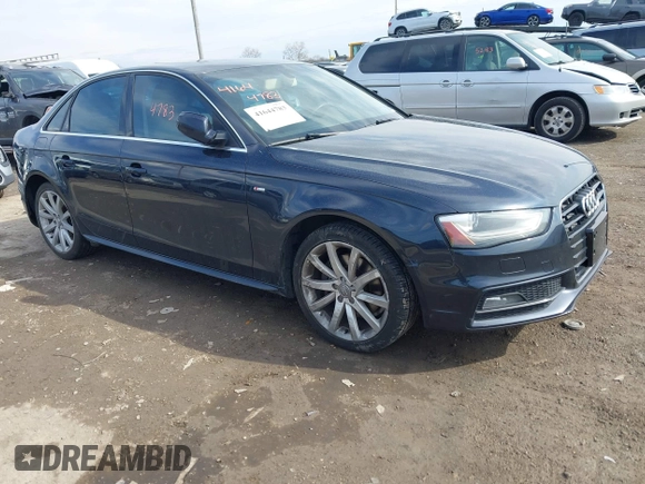 2014 Audi A4 Premium with VIN WAUAFAFL8EN036200, listed as a IAAI auction lot 41644783 with 194,626 mi miles. Bid and sale history available at carsss.com. Image 1.