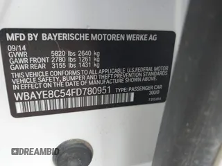 2015 BMW 7 Series 750Li with VIN WBAYE8C54FD780951, listed as a IAAI auction lot 41813038 with 103,131 mi miles. Bid and sale history available at carsss.com. Image 9.