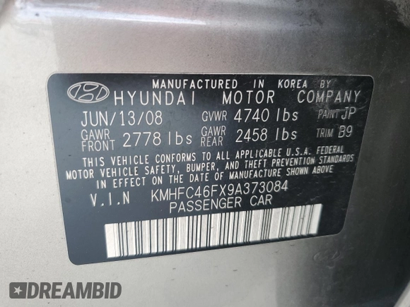 2009 Hyundai Azera Limited with VIN KMHFC46FX9A373084, listed as a Copart auction lot 45532865 with 107,592 mi miles and Salvage title. Bid and sale history available at DreamBid. Image 12.