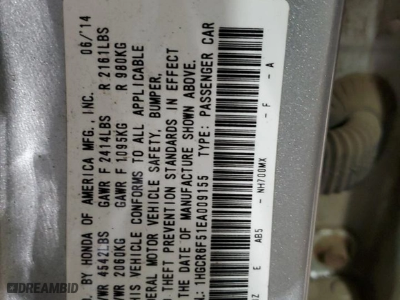 2014 Honda Accord Hybrid EX-L with VIN 1HGCR6F51EA009155, listed as a Copart auction lot 43316375 with 74,506 mi miles and Salvage Title. Bid and sale history available at carsss.com. Image 12.