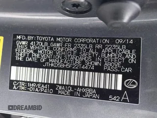 2015 Lexus CT 200h z VIN JTHKD5BH5F2214474, wystawiony jako IAAI lot #42417192 z przebiegiem 104 802 mil mil oraz . Historia ofert i sprzedaży dostępna na DreamBid. Obrazek 9.