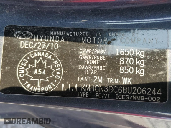2011 Hyundai Accent L with VIN KMHCN3BC6BU206244, listed as a Copart auction lot 71718484 with 206,718 mi miles and Clean Title. Bid and sale history available at carsss.com. Image 13.