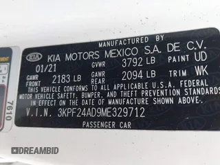2021 Kia Forte LXS z VIN 3KPF24AD9ME329712, wystawiony jako IAAI lot #39462725 z przebiegiem 36 326 mil mil oraz . Historia ofert i sprzedaży dostępna na DreamBid. Obrazek 9.