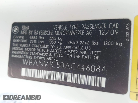 2010 BMW 5 Series 528i xDrive with VIN WBANV1C50AC446084, listed as a IAAI auction lot 41677297 with 112,854 mi miles and . Bid and sale history available at carsss.com. Image 9.