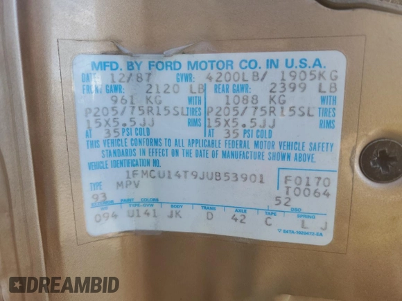 1988 Ford Bronco with VIN 1FMCU14T9JUB53901, listed as a Copart auction lot 84953454 with 222,374 mi miles and Clean title. Bid and sale history available at DreamBid. Image 14.