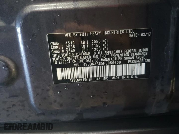 2017 Subaru Legacy with VIN 4S3BNAA65H3056609, listed as a Copart auction lot 48493375 with 109,287 mi miles and Salvage Title. Bid and sale history available at carsss.com. Image 13.
