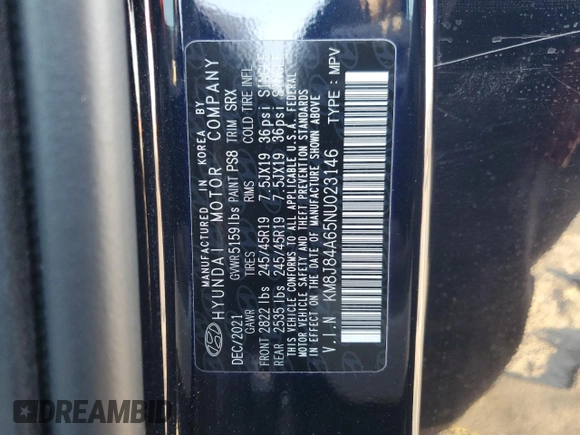 2022 Hyundai NEXO Limited z VIN KM8J84A65NU023146, wystawiony jako Copart lot #87548435 z przebiegiem 29 497 mil mil oraz Szkoda całkowita • Salvage title. Historia ofert i sprzedaży dostępna na DreamBid. Obrazek 15.