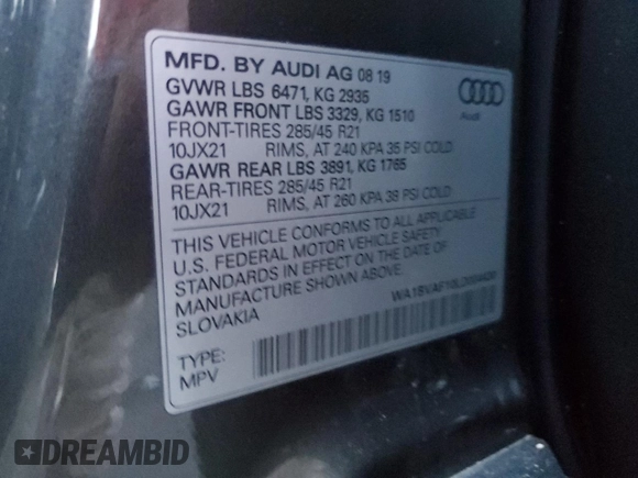 2020 Audi Q8 Premium Plus with VIN WA1BVAF10LD004430, listed as a Copart auction lot 76661403 with 16,826 mi miles. Bid and sale history available at carsss.com. Image 13.