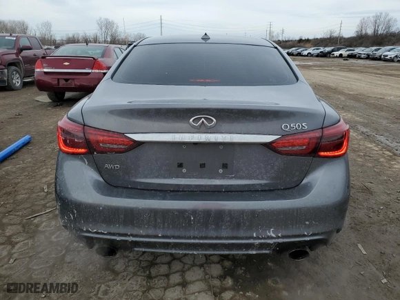 2020 Infiniti Q50 3.0t LUXE with VIN JN1EV7AR6LM256804, listed as a Copart auction lot 46185365 with 33,414 mi miles and Salvage Title. Bid and sale history available at carsss.com. Image 6.