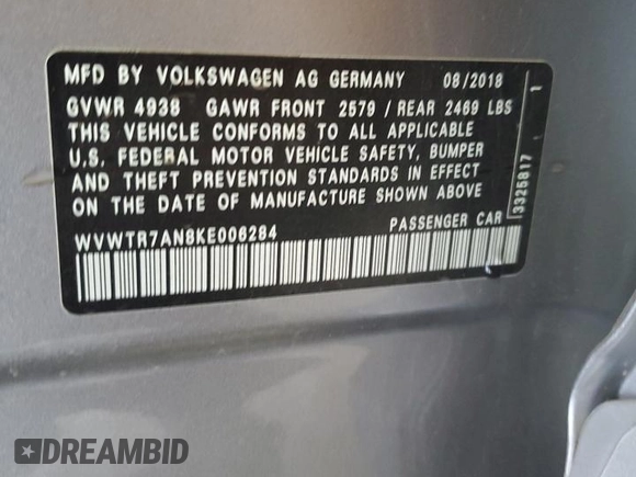 2019 Volkswagen Arteon SEL Premium R-Line z VIN WVWTR7AN8KE006284, wystawiony jako Copart lot #72329094 z przebiegiem 79 689 mil mil oraz Szkoda całkowita • Salvage title. Historia ofert i sprzedaży dostępna na DreamBid. Obrazek 13.