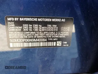 2022 BMW X3 sDrive30i with VIN 5UX43DP06N9M40084, listed as a Copart auction lot 84250634 with 60,914 mi miles and Clean Title. Bid and sale history available at DreamBid. Image 13.