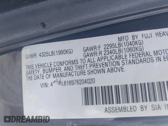 2007 Subaru Legacy Special with VIN 4S3BL616976204020, listed as a IAAI auction lot 42508194 with 172,410 mi miles and . Bid and sale history available at DreamBid. Image 9.
