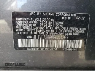 2022 Subaru WRX Premium with VIN JF1VBAF69N9003263, listed as a Copart auction lot 42211255 with 33,555 mi miles and Salvage Title. Bid and sale history available at DreamBid. Image 14.
