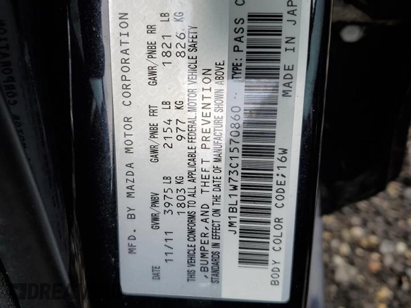 2012 Mazda 3 i Grand Touring with VIN JM1BL1W73C1570860, listed as a Copart auction lot 50317845 with 120,908 mi miles and Salvage Title. Bid and sale history available at DreamBid. Image 12.