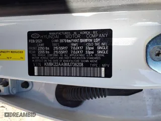 2021 Hyundai Kona SEL with VIN KM8K22AA9MU736208, listed as a IAAI auction lot 41452138 with 64,339 mi miles. Bid and sale history available at carsss.com. Image 9.
