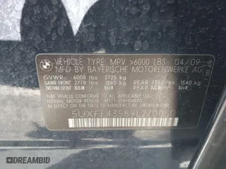 2009 BMW X5 30i with VIN 5UXFE43589L270050, listed as a IAAI auction lot 41747960 with 186,600 mi miles. Bid and sale history available at carsss.com. Image 9.