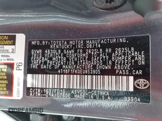 2014 Toyota Camry L with VIN 4T1BF1FK0EU853905, listed as a IAAI auction lot 42217834 with 108,612 mi miles and . Bid and sale history available at DreamBid. Image 9.
