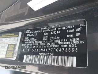2015 Kia Optima EX с VIN 5XXGN4A77FG473663, выставлен на аукционе IAAI как лот 42284601 с пробегом 103 722 миль миль и . История ставок и продаж доступна на DreamBid. Изображение 9.