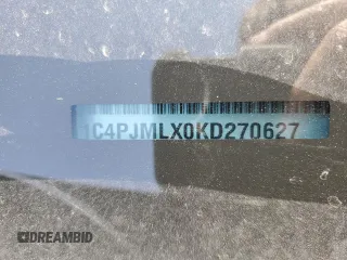 2019 Jeep Cherokee Altitude with VIN 1C4PJMLX0KD270627, listed as a Copart auction lot 53292855 with Not provided miles and Salvage title. Bid and sale history available at DreamBid. Image 13.
