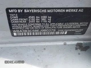 2014 BMW 3 Series 328i xDrive with VIN WBA3B3C58EJ980379, listed as a IAAI auction lot 41678676 with 183,278 mi miles. Bid and sale history available at carsss.com. Image 9.