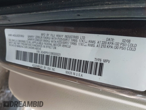 2008 Subaru Outback i z VIN 4S4BP61C086355531, wystawiony jako IAAI lot #41921555 z przebiegiem 199 218 mil mil oraz . Historia ofert i sprzedaży dostępna na DreamBid. Obrazek 9.