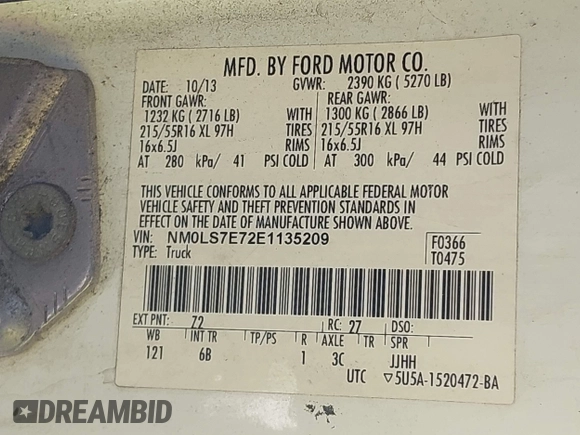 2014 Ford Transit Connect XL с VIN NM0LS7E72E1135209, выставлен на аукционе IAAI как лот 42892146 с пробегом 249 497 миль миль и . История ставок и продаж доступна на DreamBid. Изображение 9.