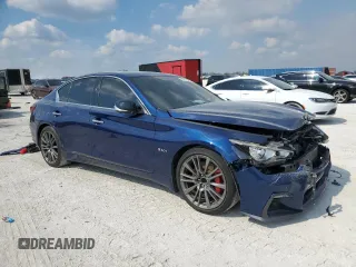 2020 Infiniti Q50 Red Sport 400 with VIN JN1FV7APXLM630530, listed as a Copart auction lot 43717855 with 99,410 mi miles and Non repairable. Bid and sale history available at DreamBid. Image 4.