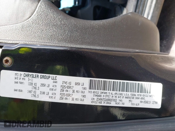 2011 Dodge Grand Caravan R/T with VIN 2D4RN7DGXBR697052, listed as a IAAI auction lot 41777062 with 151,430 mi miles and . Bid and sale history available at DreamBid. Image 9.