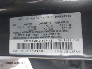 2012 Mazda 3 i Grand Touring with VIN JM1BL1W8XC1577118, listed as a IAAI auction lot 42349406 with 107,373 mi miles and . Bid and sale history available at DreamBid. Image 9.