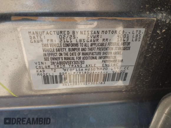 2025 Nissan Sentra SR z VIN 3N1AB8DV5SY305783, wystawiony jako IAAI lot #42480852 z przebiegiem 5 377 mil mil oraz . Historia ofert i sprzedaży dostępna na DreamBid. Obrazek 9.