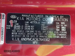 2020 Kia Sportage LX z VIN KNDPMCAC6L7643302, wystawiony jako IAAI lot #42436187 z przebiegiem 57 449 mil mil oraz . Historia ofert i sprzedaży dostępna na DreamBid. Obrazek 9.