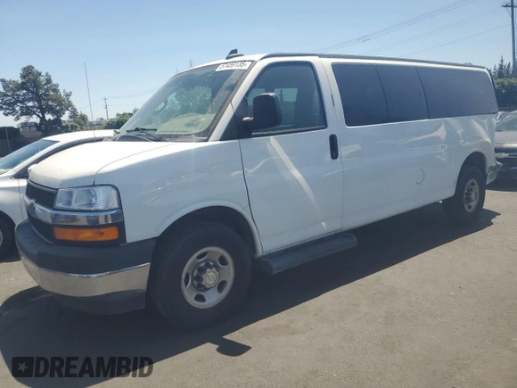 2019 Chevrolet Express Passenger LT with VIN 1GAZGPFG4K1252856, listed as a Copart auction lot 57459135 with 159,676 mi miles and Salvage title. Bid and sale history available at DreamBid. Image 1.