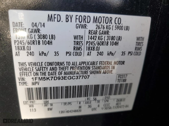 2014 Ford Explorer XLT with VIN 1FM5K7D93EGC37707, listed as a Copart auction lot 89349435 with 105,680 mi miles and Clean Title. Bid and sale history available at carsss.com. Image 10.