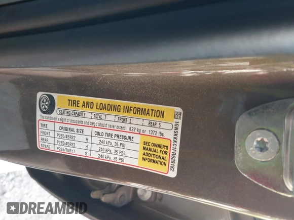 2015 Chevrolet Suburban LTZ with VIN 1GNSKKKC1FR628182, listed as a IAAI auction lot 41801391 with Not Provided miles and . Bid and sale history available at DreamBid. Image 9.