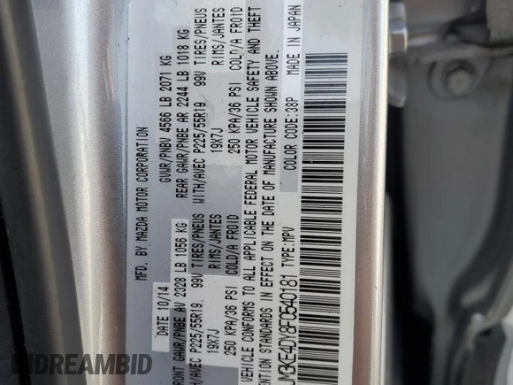 2015 Mazda CX-5 Grand Touring with VIN JM3KE4DY8F0540181, listed as a Copart auction lot 70624394 with 119,420 mi miles and Salvage Title. Bid and sale history available at carsss.com. Image 15.