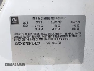 2009 Chevrolet Malibu LTZ with VIN 1G1ZK577094184324, listed as a IAAI auction lot 41704070 with 85,998 mi miles and . Bid and sale history available at DreamBid. Image 9.