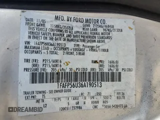 2006 Ford Taurus SEL with VIN 1FAFP56U36A190513, listed as a Copart auction lot 66403985 with 118,630 mi miles and Salvage title. Bid and sale history available at DreamBid. Image 12.
