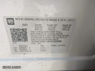 2022 Chevrolet Equinox LS with VIN 3GNAXSEV4NS150099, listed as a IAAI auction lot 40395522 with 48,187 mi miles. Bid and sale history available at carsss.com. Image 9.