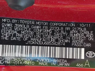 2011 Toyota Prius I with VIN JTDKN3DU6B5342874, listed as a IAAI auction lot 41431006 with 135,474 mi miles. Bid and sale history available at carsss.com. Image 9.