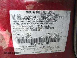 2008 Ford Taurus SEL with VIN 1FAHP24W08G114873, listed as a IAAI auction lot 41970989 with 170,278 mi miles. Bid and sale history available at carsss.com. Image 9.