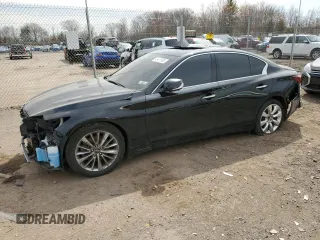 2021 Infiniti Q50 Luxe with VIN JN1EV7BR2MM751968, listed as a Copart auction lot 49431985 with 7,703 mi miles and Salvage Title. Bid and sale history available at carsss.com. Image 1.