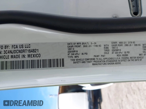 2024 Jeep Compass Limited с VIN 3C4NJDCN0RT164821, выставлен на аукционе IAAI как лот 42352628 с пробегом 8 203 миль миль и . История ставок и продаж доступна на DreamBid. Изображение 9.