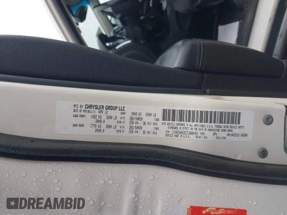 2012 Dodge Durango SXT with VIN 1C4RDHAG5CC308449, listed as a IAAI auction lot 41522856 with 111,284 mi miles and . Bid and sale history available at DreamBid. Image 9.