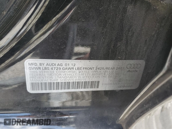 2012 Audi A4 2.0T Premium with VIN WAUAFAFL9CN020505, listed as a Copart auction lot 43136145 with 115,489 mi miles and Salvage Title. Bid and sale history available at carsss.com. Image 12.