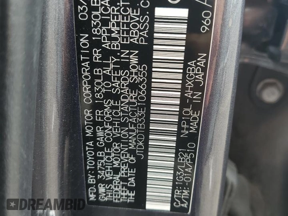 2014 Toyota Prius One z VIN JTDKDTB33E1066355, wystawiony jako Copart lot #58524285 z przebiegiem Nie podano mil oraz Szkoda całkowita • Salvage title. Historia ofert i sprzedaży dostępna na DreamBid. Obrazek 12.