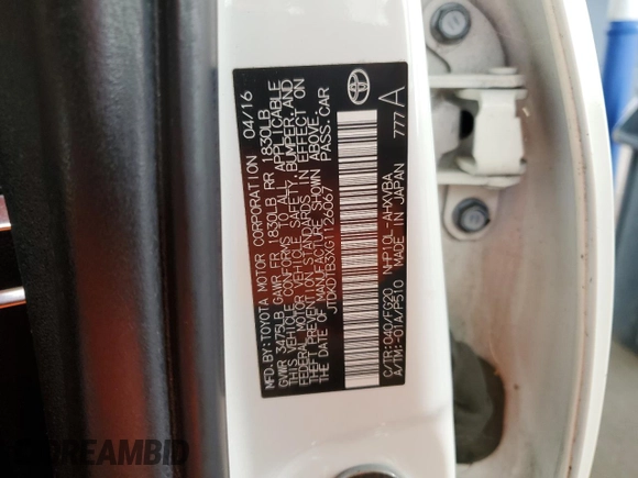 2016 Toyota Prius One z VIN JTDKDTB3XG1126067, wystawiony jako Copart lot #53493875 z przebiegiem 120 837 mil mil oraz Czysty tytuł • Clean title. Historia ofert i sprzedaży dostępna na DreamBid. Obrazek 12.