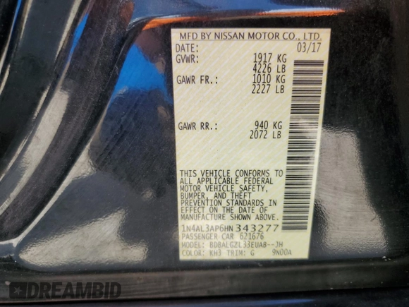 2017 Nissan Altima S with VIN 1N4AL3AP6HN343277, listed as a Copart auction lot 61751005 with 167,127 mi miles and Clean title. Bid and sale history available at DreamBid. Image 12.